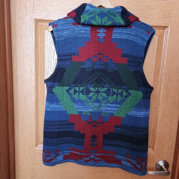 Chaps Navajo Southwestern Sweater Vest Women's Size XL Shawl Neck Button Blue - Picture 8 of 16